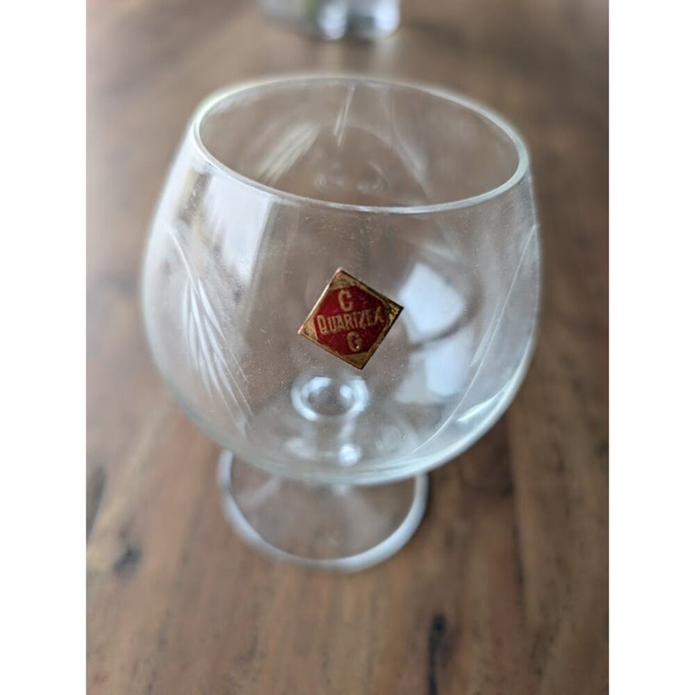 Vintage CG Quartzex Brandy Wheat Etched Snifter Glasses Set of 3 New in Box